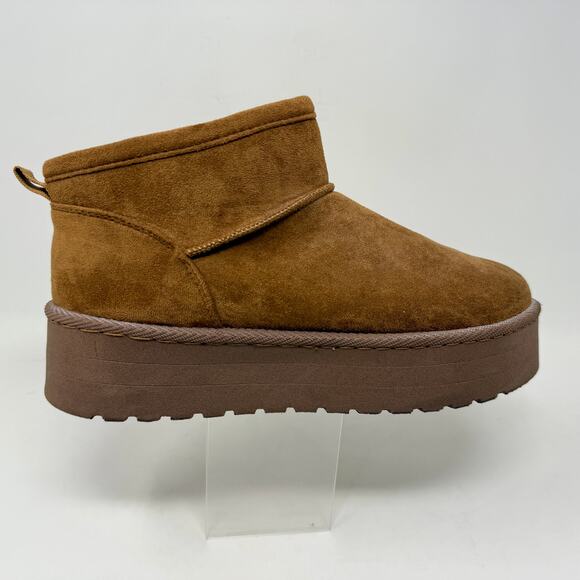 SO Classic Ultra Mini Platform Boots Womens 8 Slip On Faux Suede Chestnut S-1535 - Picture 3 of 15